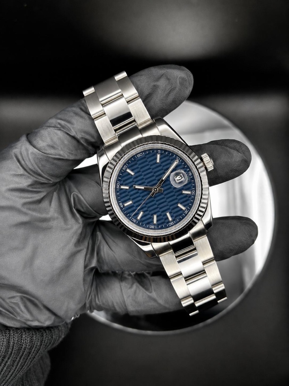 Stainless Steel Datejust with Textured Blue Dial